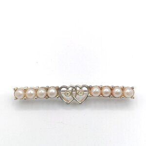 Vintage Sarah Coventry Intertwined Hearts Brooch 2.25” Pearls CZ Silver Costume